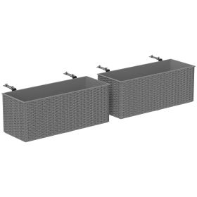 2 Pack 20 Inch Railing Flower Pots, Self-Watering Hanging Planter Box for Fence, Garden, Rattan Look, Gray